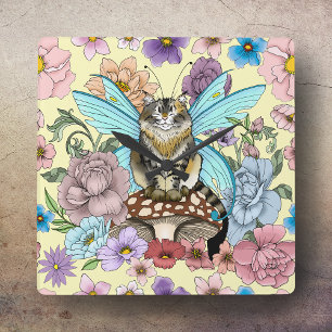 Sprookjesachtige Pastel Tabby Fee Kat Bloemrijke F Vierkante Klok
