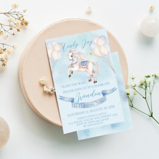 Sprookjesachtige Pony Ballonnen 1e Verjaardagsfees Kaart