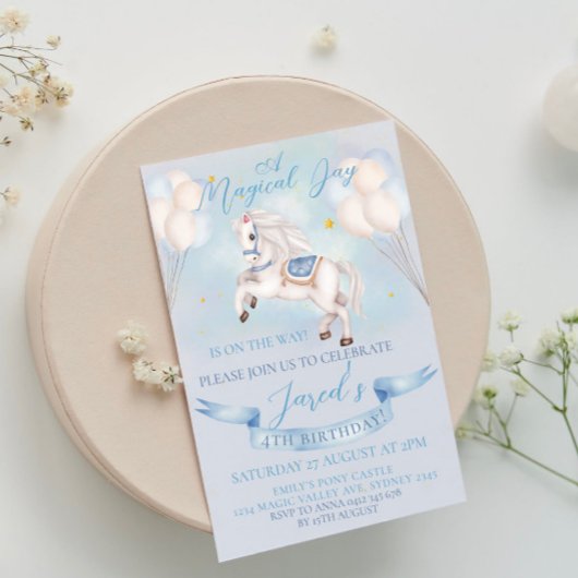 Sprookjesachtige Pony Star Balloon 1stBirthday Boy Kaart