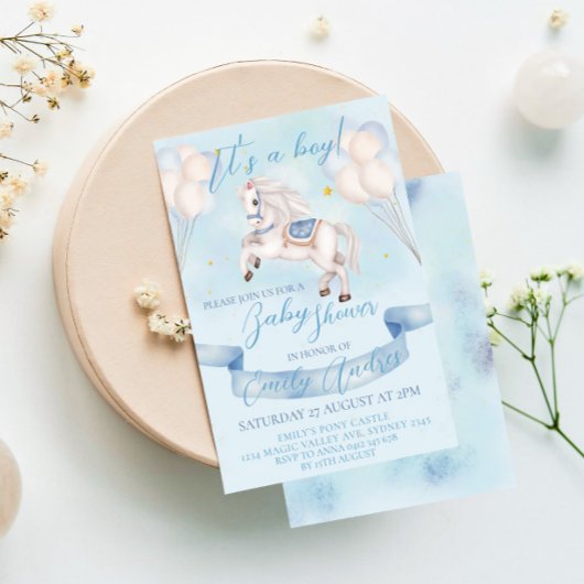 Sprookjesachtige Pony Star Balloons Baby shower Bo Kaart