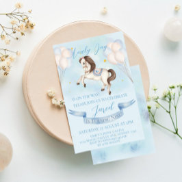 Sprookjesachtige Pony Stars Blue Balloons Verjaard Kaart