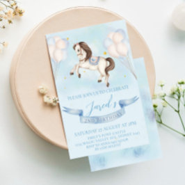 Sprookjesachtige Pony Stars Blue Balloons Verjaard Kaart