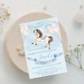 Sprookjesachtige Pony Stars Blue Balloons Verjaard Kaart