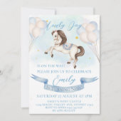 Sprookjesachtige Pony Stars Blue Balloons Verjaard Kaart (Voorkant)