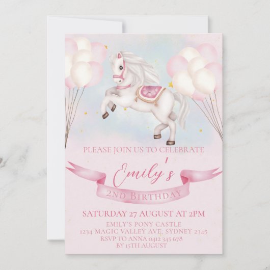 Sprookjesachtige Pony Stars Pinky Balloons Verjaar Kaart (Voorkant)