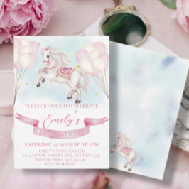 Sprookjesachtige Pony Stars Pinky Balloons Verjaar Kaart