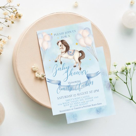 Sprookjesachtige Pony sterren ballonnen Baby showe Kaart