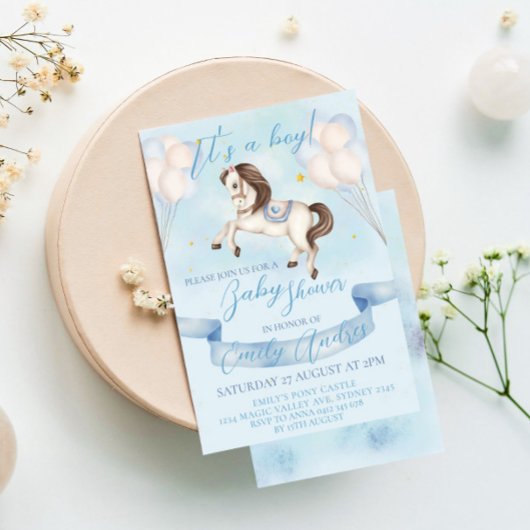 Sprookjesachtige Pony sterren ballonnen Baby showe Kaart