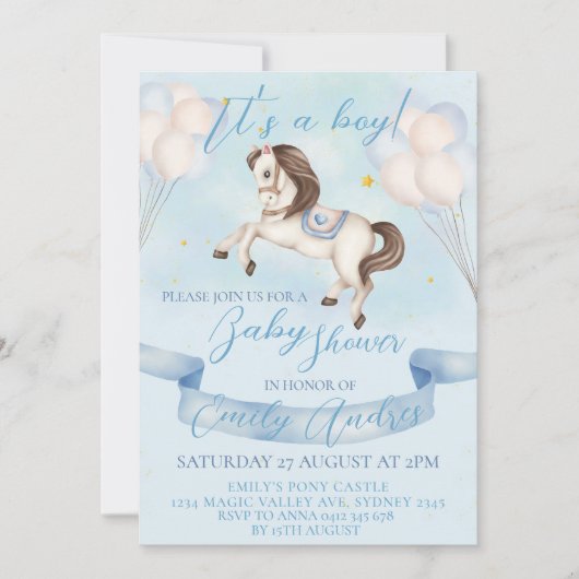 Sprookjesachtige Pony sterren ballonnen Baby showe Kaart (Voorkant)