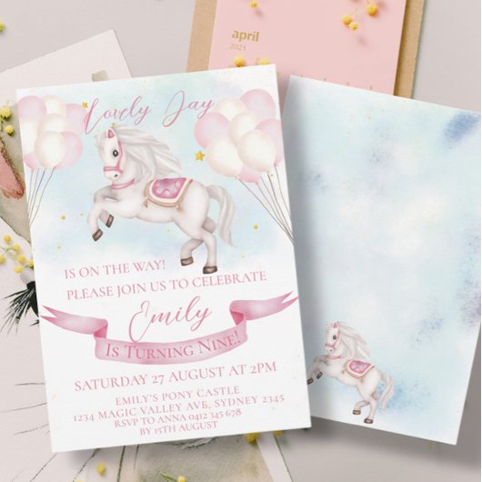 Sprookjesachtige Pony-sterren ballonnen verjaardag Kaart