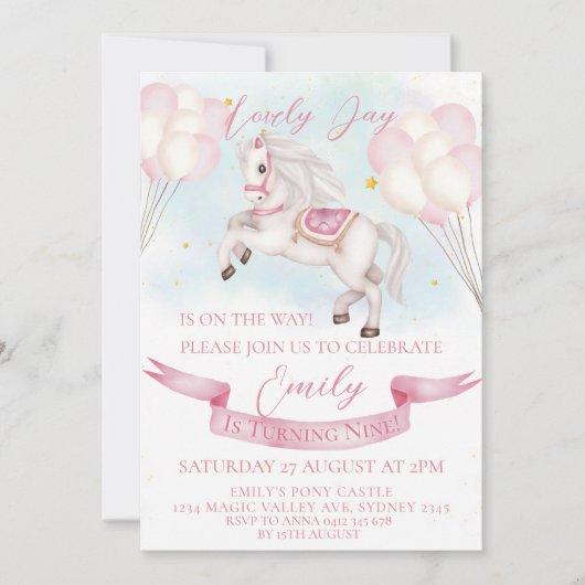 Sprookjesachtige Pony-sterren ballonnen verjaardag Kaart (Voorkant)