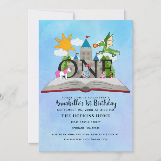 Sprookjesachtige Pop Up Boek Kinder eerste verjaar Kaart (Voorkant)