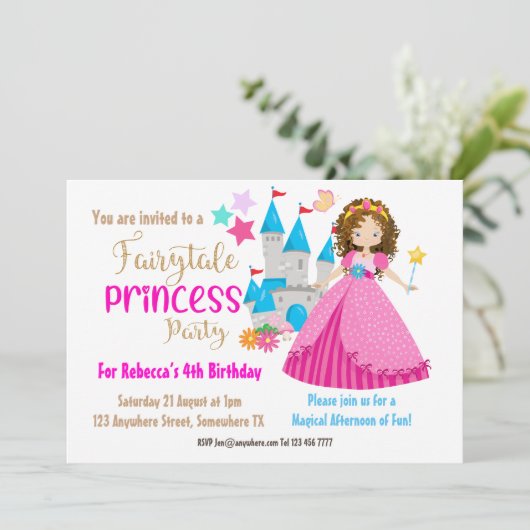 Sprookjesachtige Prinses Bruin Haar Verjaardagsfee Kaart (Staand voorkant)