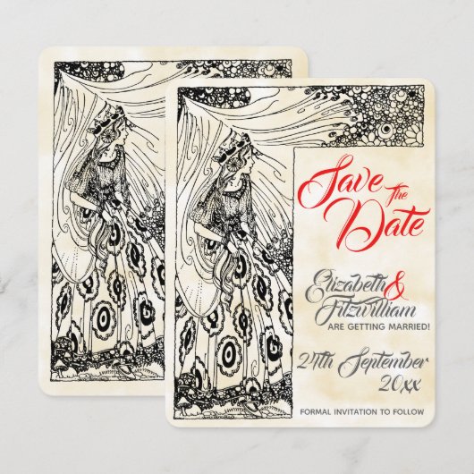 Sprookjesachtige prinsessen bruiloft Save The Date Kaart (Voorkant / Achterkant)