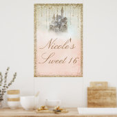 Sprookjesachtige Prinsessen Kasteel Gouden Glitter Poster (Keuken)