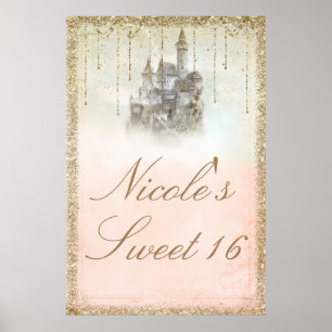 Sprookjesachtige Prinsessen Kasteel Gouden Glitter Poster