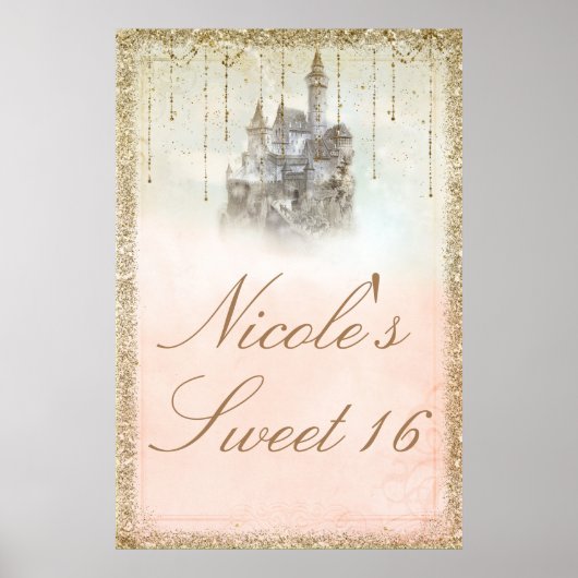 Sprookjesachtige Prinsessen Kasteel Gouden Glitter Poster (Voorkant)