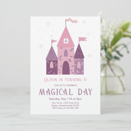 Sprookjesachtige Prinsessenkasteel Meisje Verjaard Kaart (Staand voorkant)