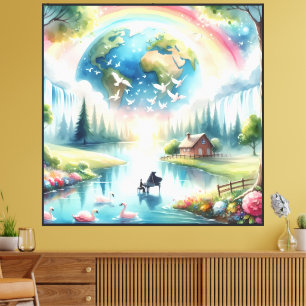 Sprookjesachtige Regenboog Aarde Fantasie Scene Canvas Afdruk