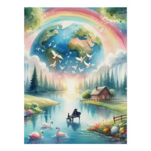 Sprookjesachtige Regenboog Aarde Fantasie Scene Perfect Poster