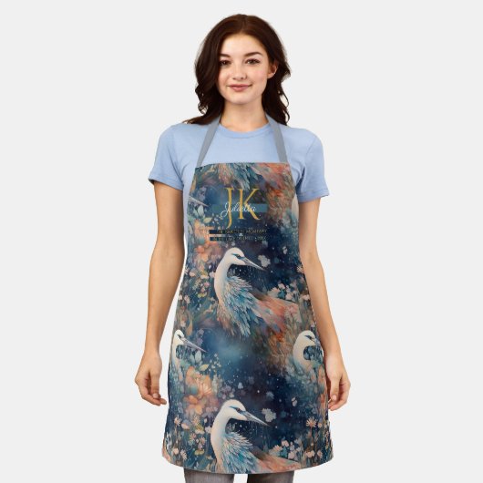 Sprookjesachtige reiger blauwe tinten op maat Mono Schort (Gedragen)