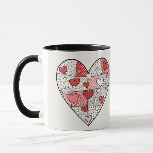 Sprookjesachtige Rode en Roze Patchwork Hart Colla Mok (Links)