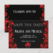 Sprookjesachtige rode rozen bruiloft save the date (Voorkant / Achterkant)