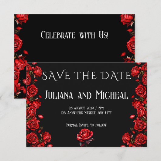 Sprookjesachtige rode rozen bruiloft save the date (Voorkant / Achterkant)