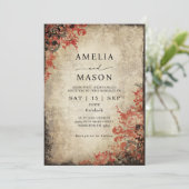 Sprookjesachtige Rode Rozen Huwelijksuitnodiging Kaart (Staand voorkant)