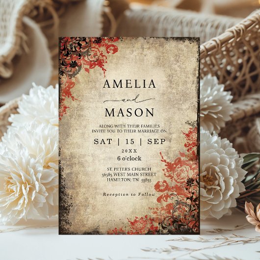 Sprookjesachtige Rode Rozen Huwelijksuitnodiging Kaart