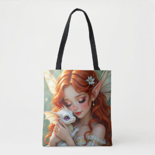 Sprookjesachtige Rodeharige Fee met Draak Tote Bag