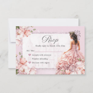 Sprookjesachtige Royal Castle Blush Pink Quinceane RSVP Kaartje