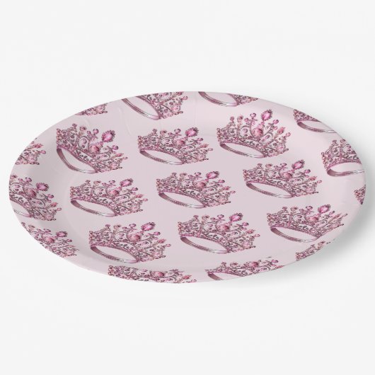 Sprookjesachtige Roze Prinses Kroon Verjaardag Papieren Bordje (Gekanteld)