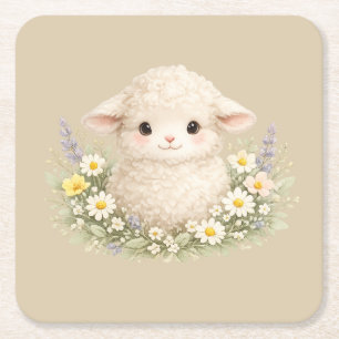 Sprookjesachtige schapen en wilde bloemen voor een kartonnen onderzetters