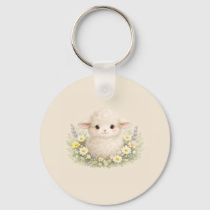Sprookjesachtige schapen en wilde bloemen voor een sleutelhanger