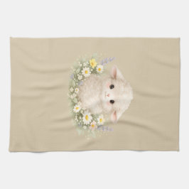 Sprookjesachtige schapen en wilde bloemen voor een theedoek