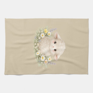 Sprookjesachtige schapen en wilde bloemen voor een theedoek