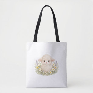 Sprookjesachtige schapen en wilde bloemen voor een tote bag