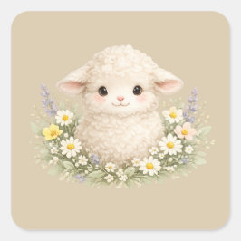 Sprookjesachtige schapen en wilde bloemen voor een vierkante sticker
