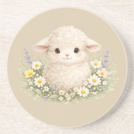 Sprookjesachtige schapen en wilde bloemen voor een zandsteen onderzetter