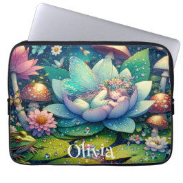 Sprookjesachtige slaapster op een bloem Persoonlij Laptop Sleeve