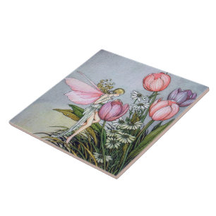 Sprookjesachtige Tegel met Tulpen Keramiek Tegeltje