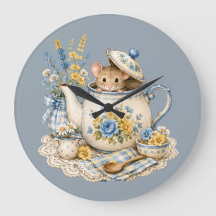 Sprookjesachtige Theepot Muis Cottagecore Bloemen Grote Klok