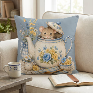 Sprookjesachtige Theepot Muis Cottagecore Bloemen Kussen