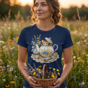 Sprookjesachtige Theepot Muis Cottagecore Bloemen T-shirt