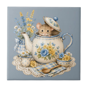Sprookjesachtige Theepot Muis Cottagecore Bloemen Tegeltje