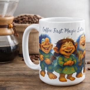 Sprookjesachtige trol koffiecadeau voor gezellige koffiemok
