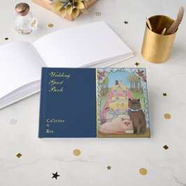 Sprookjesachtige Trouwkatten 9" x 6" Goud Gastenboek