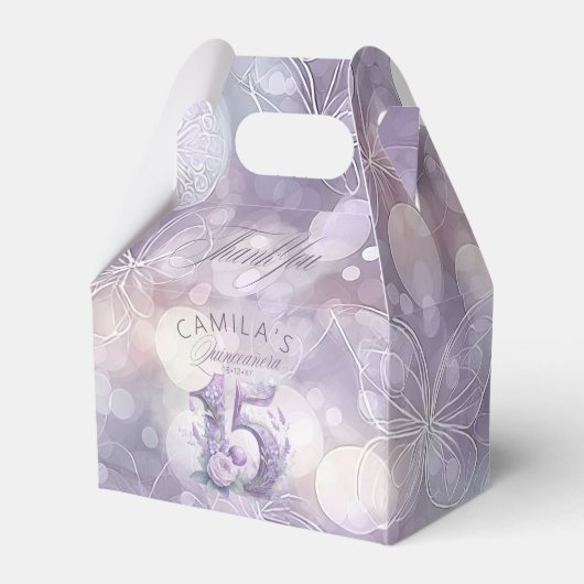 Sprookjesachtige Tuin Quinceanera Lavendel/Lila ID Bedankdoosjes (Voorkant Zijde)