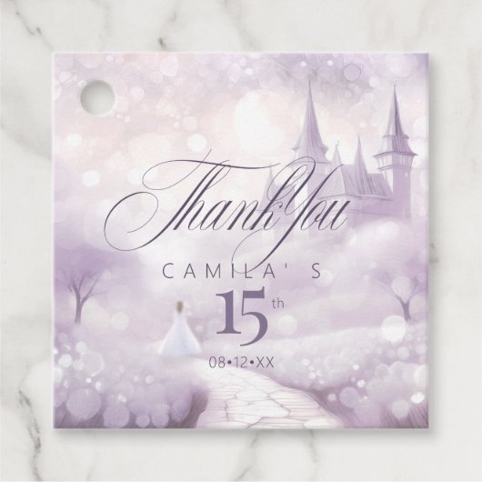Sprookjesachtige Tuin Quinceanera Lavendel/Lila ID Bedankjes Labels (Voorkant)
